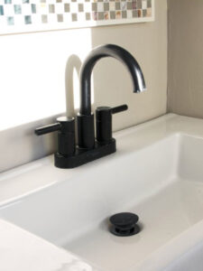 part of a quartz marble kitchen farmhouse sink