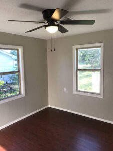 Modern new Construction house master bedroom with Tray ceiling and fan